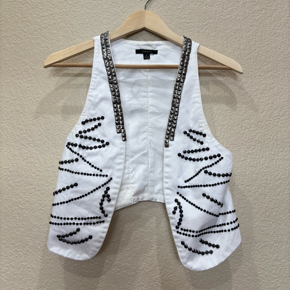 Double Zero Ivory Studded Embellished Western Open Vest Small Coastal Cowgirl